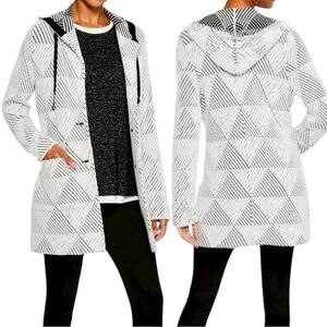 NIC+ZOE Here Or There Pucker Hooded Jacket Black + White Textured Casual Small